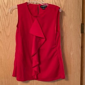 Red Liz Claiborne sleeveless ruffle front blouse